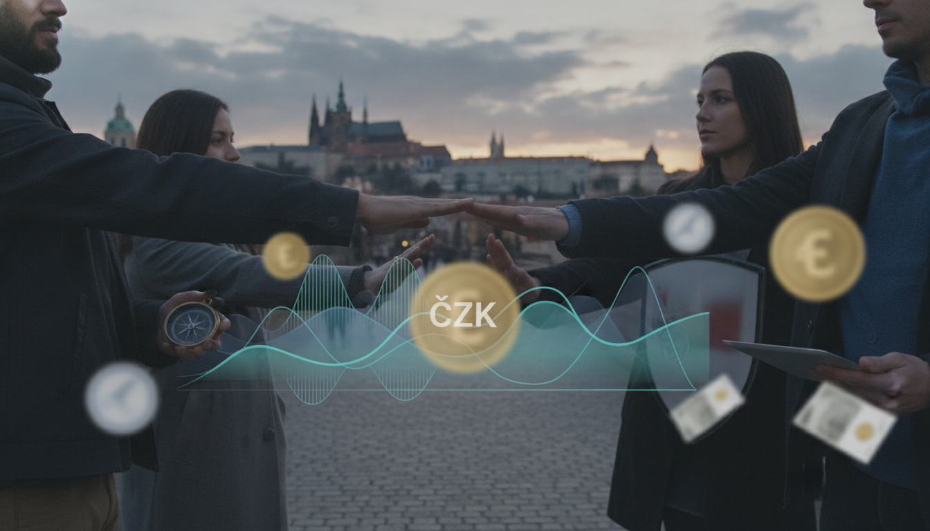 Illustration for section: The Impact of Exchange Rate Volatility on Expat Finances The abstract concept of "exchange rate vola - CZK volatility mitigation